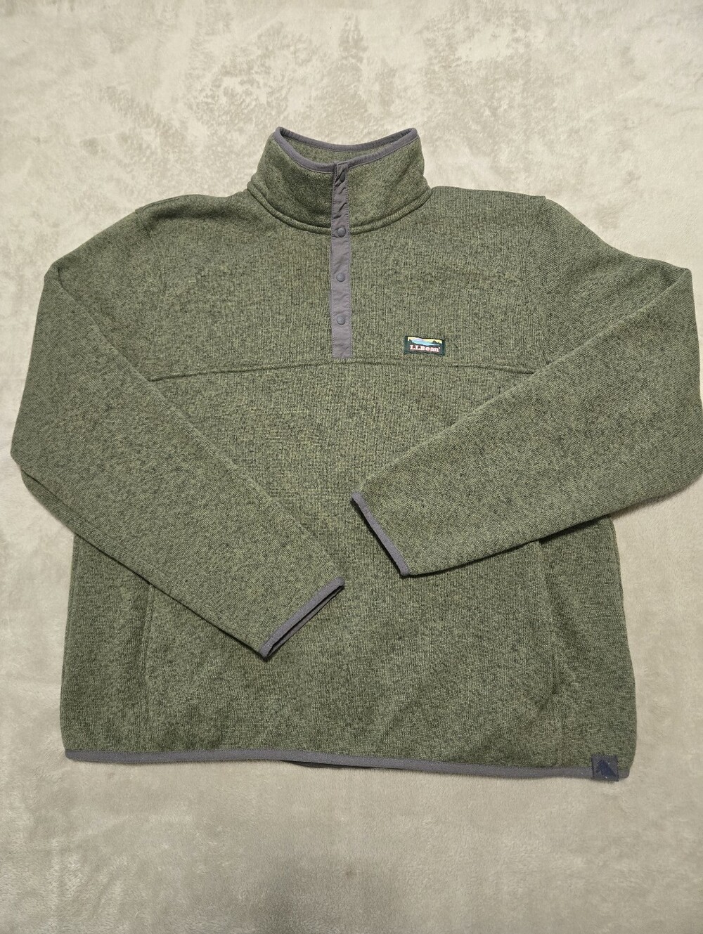 LL Bean Sweater Fleece Pullover Mens Size XL Piped Trim Snap Button Placket EUC